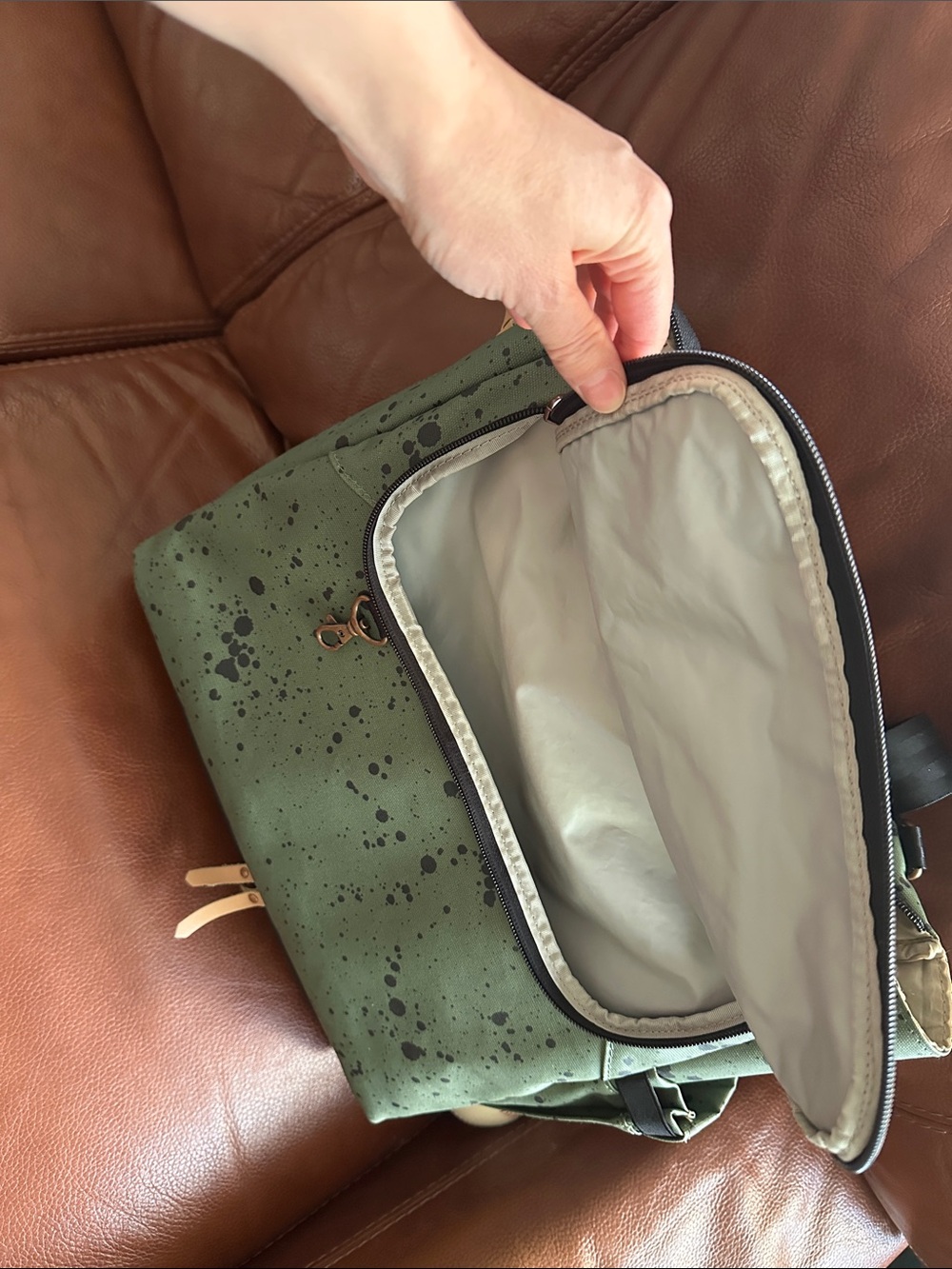 Petunia Pickle Bottom Pivot Olive Green and Black Splatter Backpack - Picture 5 of 7